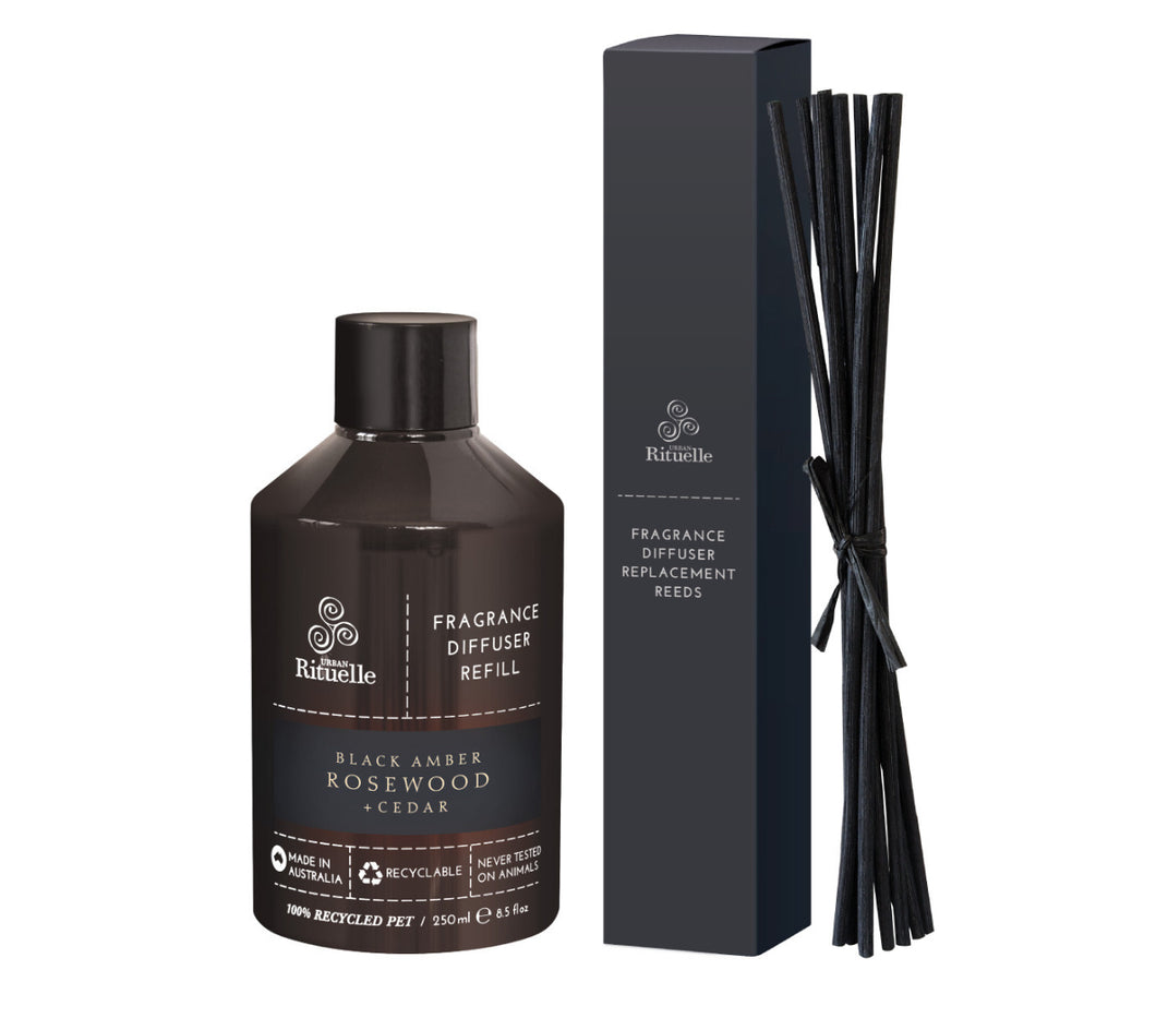 Black Amber Rosewood + Cedar Fragrance REFILL Diffuser Set